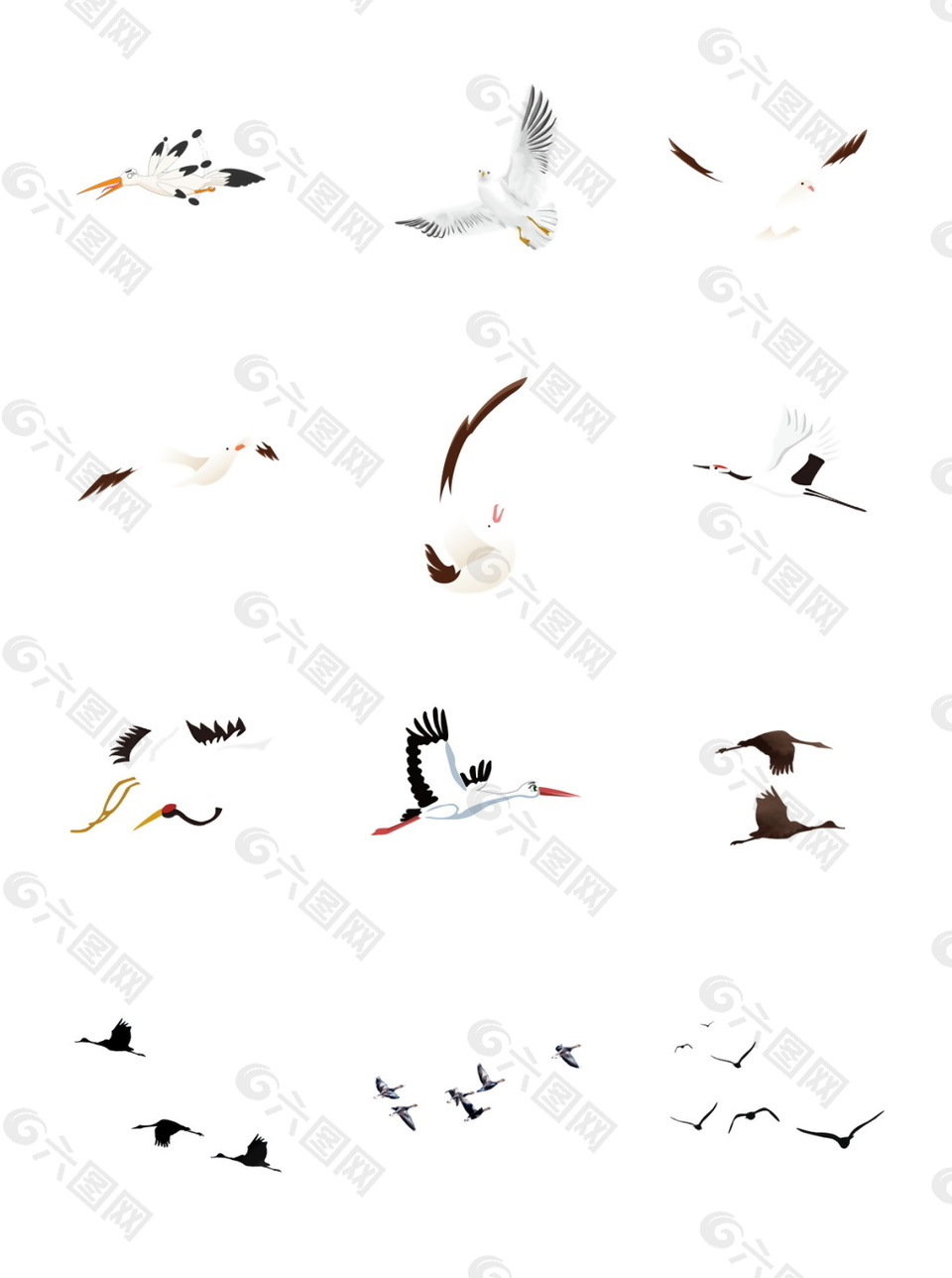 简约简洁手绘鸟类动物类飞行元素