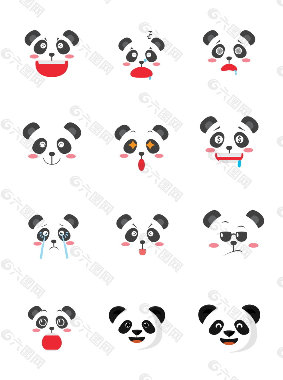 卡通熊猫装饰元素表情包图案集合