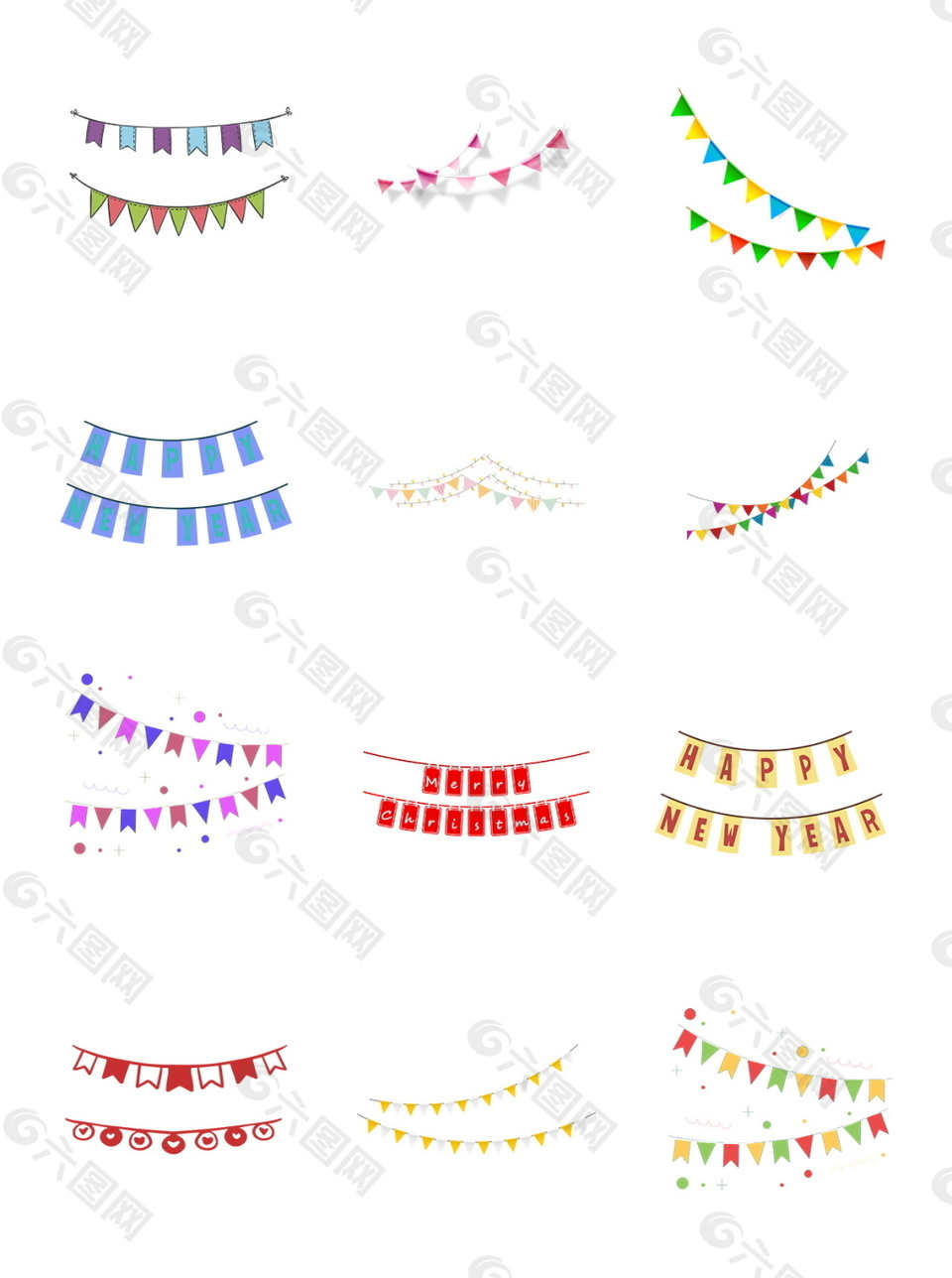 手绘节日喜庆聚会彩旗的组合元素
