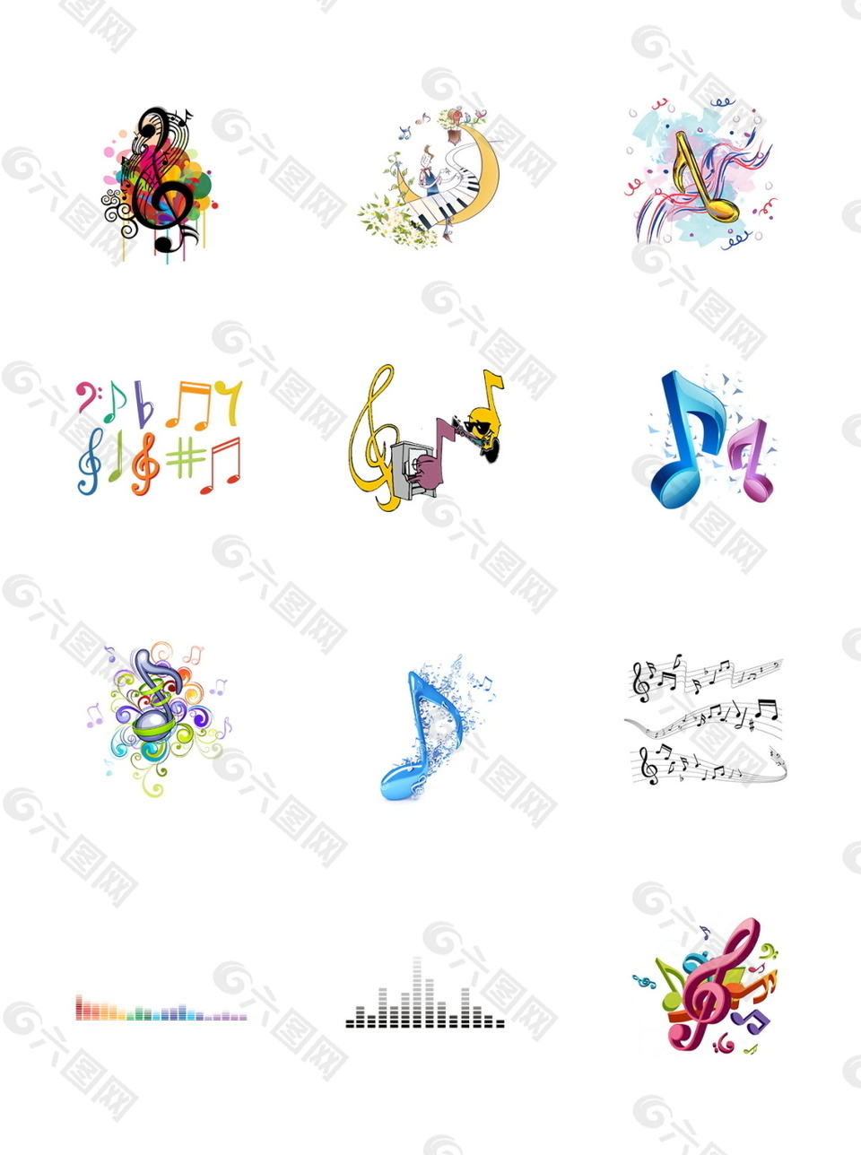 手绘卡通一组有创意的艺术音符图案