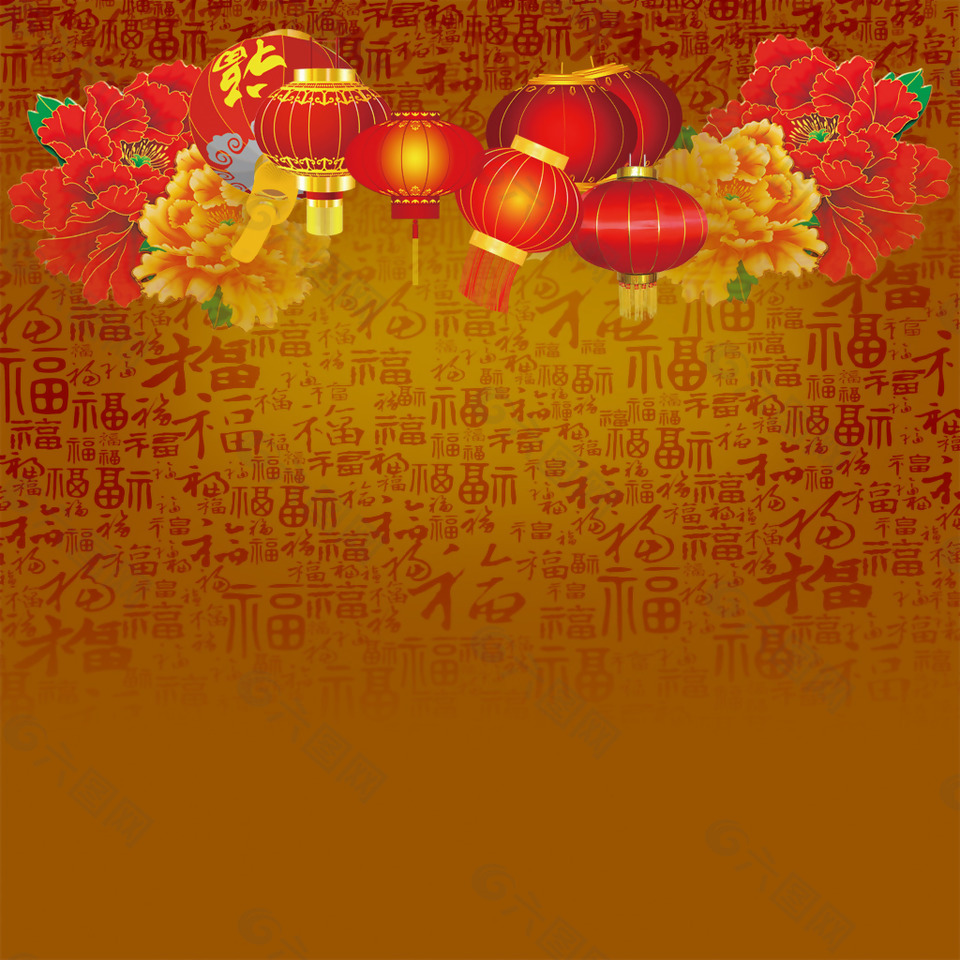 底纹灯笼花瓣新年节日背景