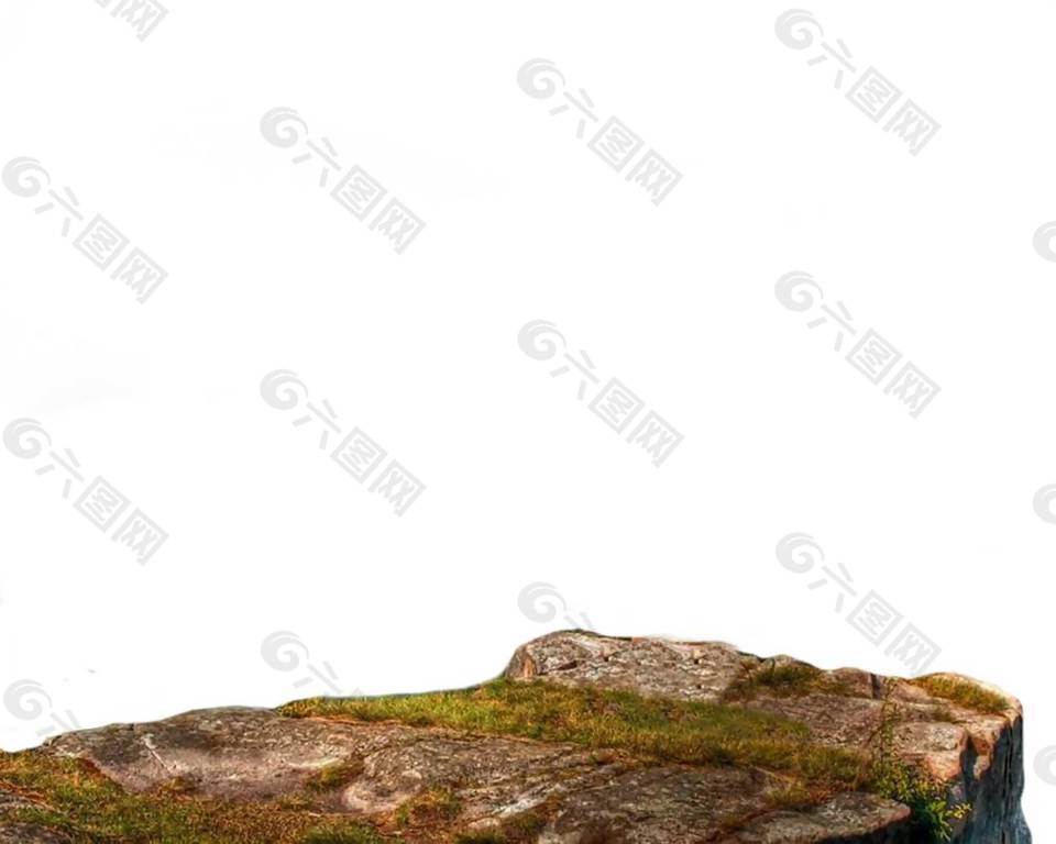 石头山崖绿草png元素
