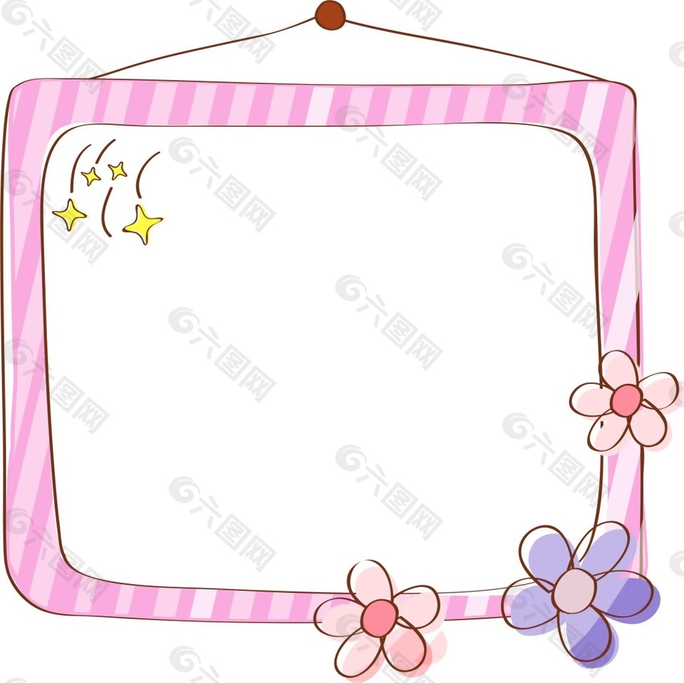卡通粉色相框花朵装饰png元素