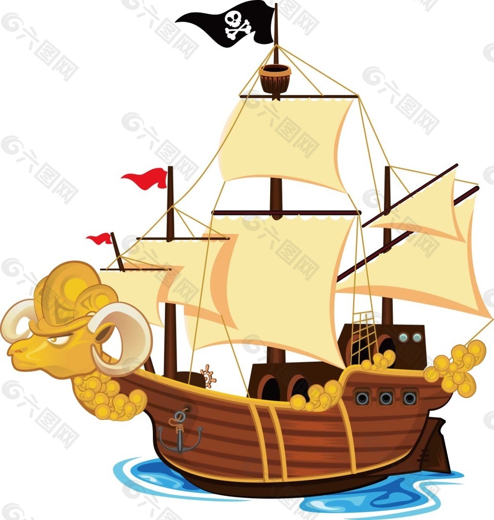 卡通海盗帆船png元素
