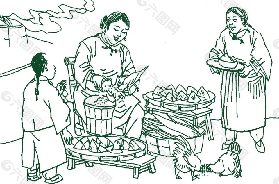 中国古代做饭场景png元素
