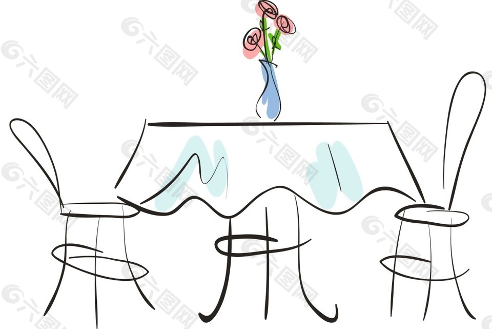 卡通手绘线条餐桌椅子png元素
