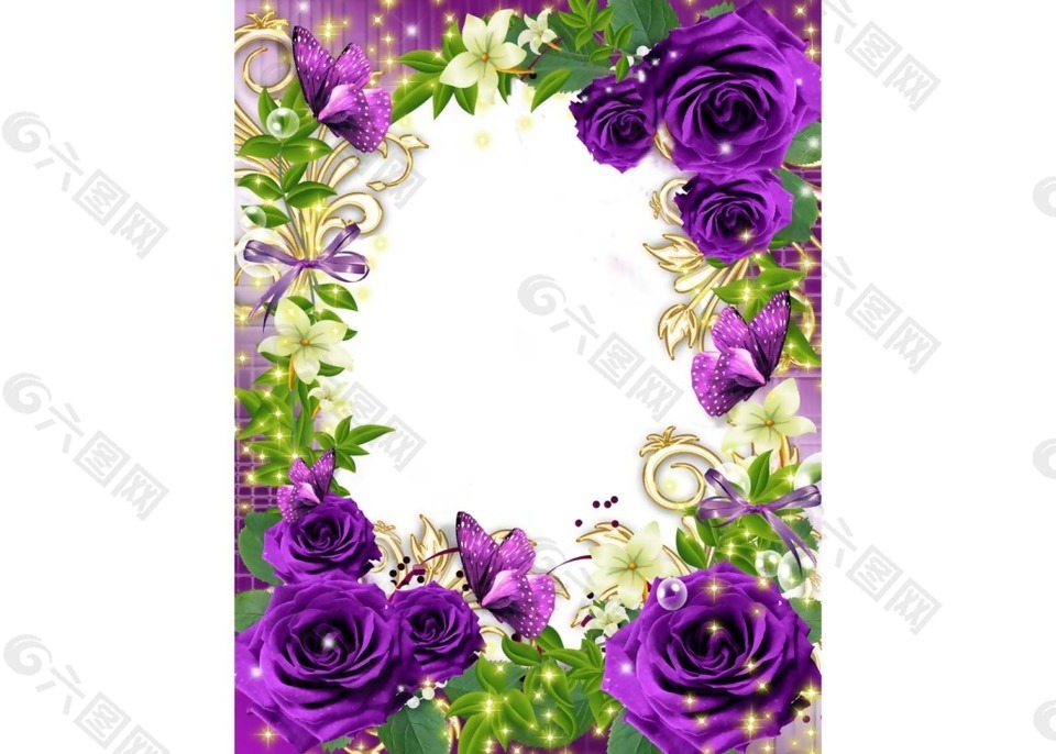 紫色玫瑰背景相框png