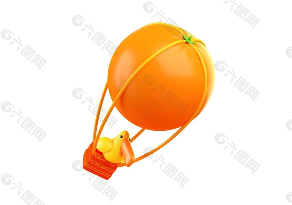 卡通橙子热气球鸭子png元素