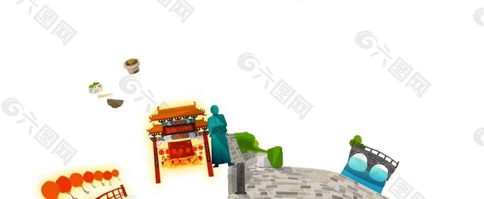 中国风古代建筑灯笼png元素