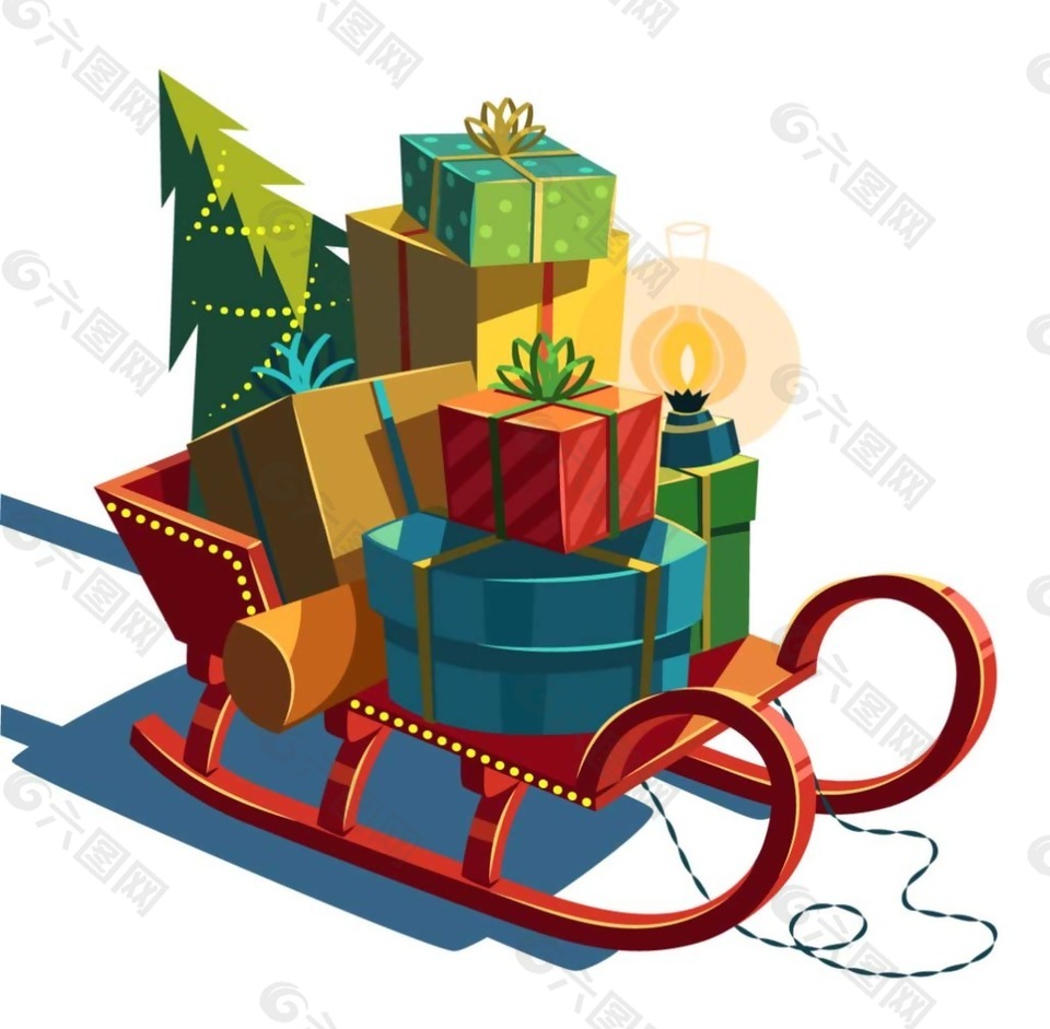 圣诞节雪橇车载满礼物png元素