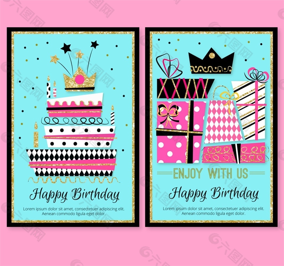 时尚生日派对邀请卡片封面矢量素材