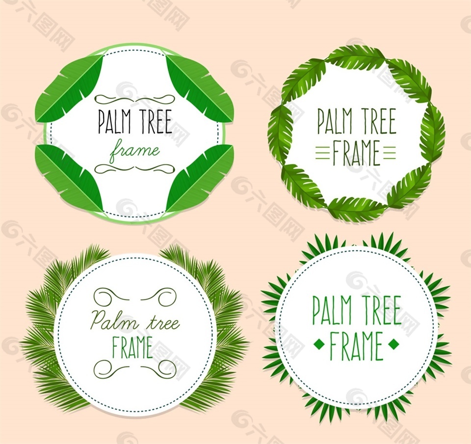 4款创意绿色棕榈树叶框架矢量图