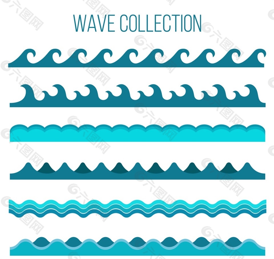 6款蓝色海浪设计矢量素材