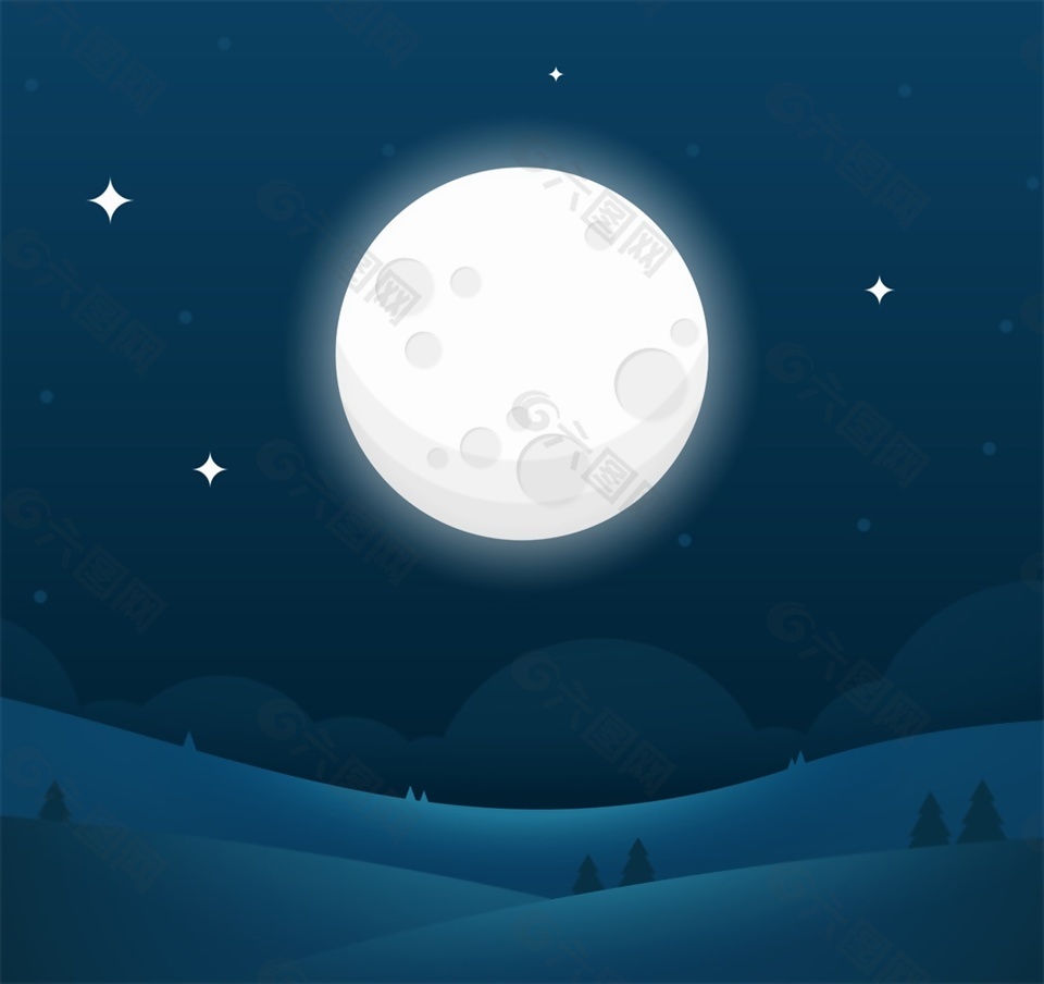 卡通皎洁月亮矢量素材