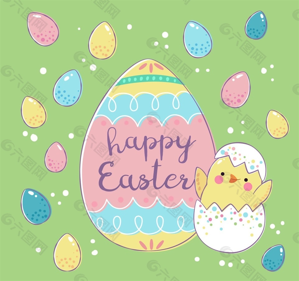 可爱复活节彩蛋和鸡仔矢量图