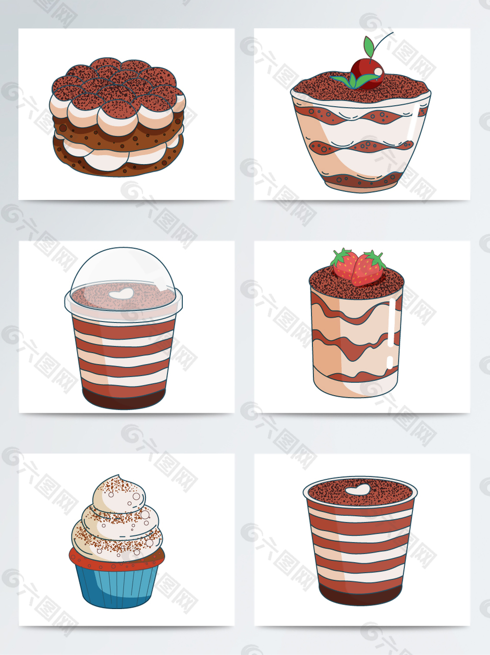 手绘矢量甜品蛋糕插画