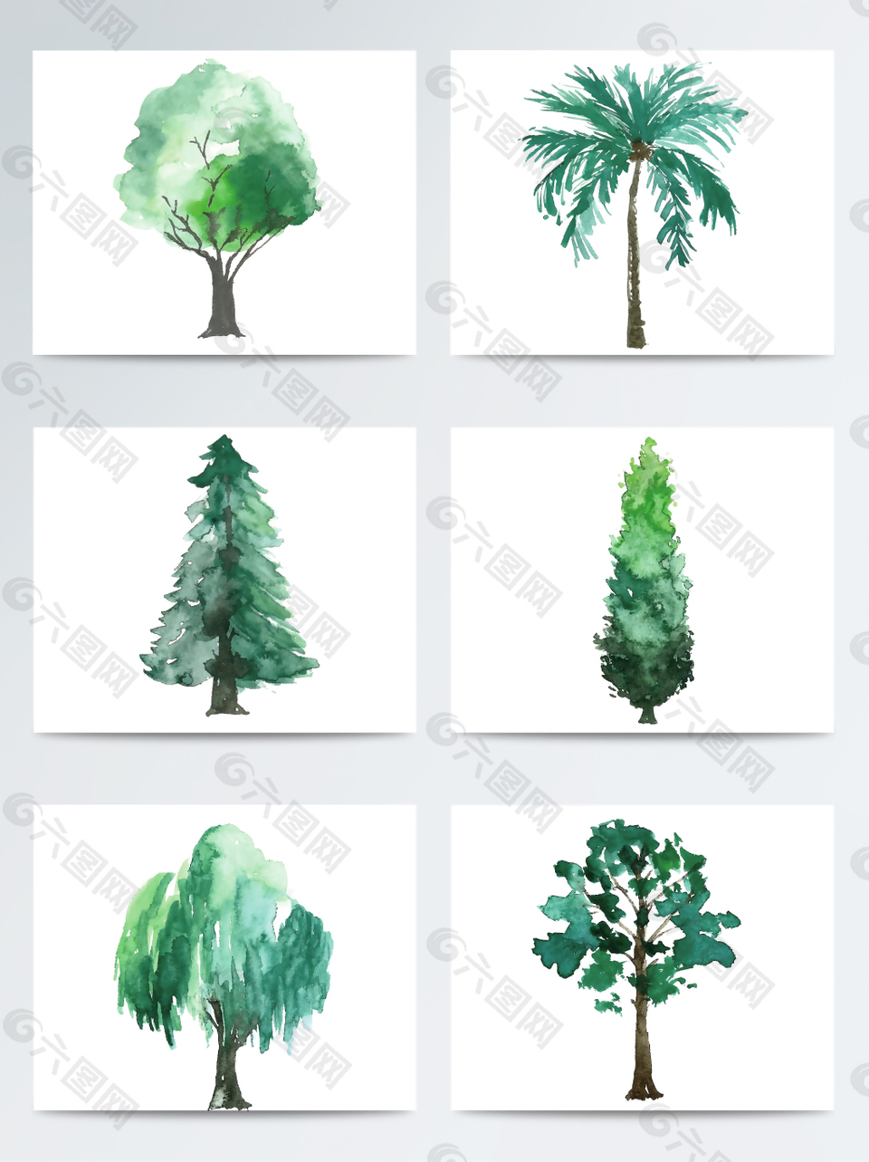水彩绿色树木素材