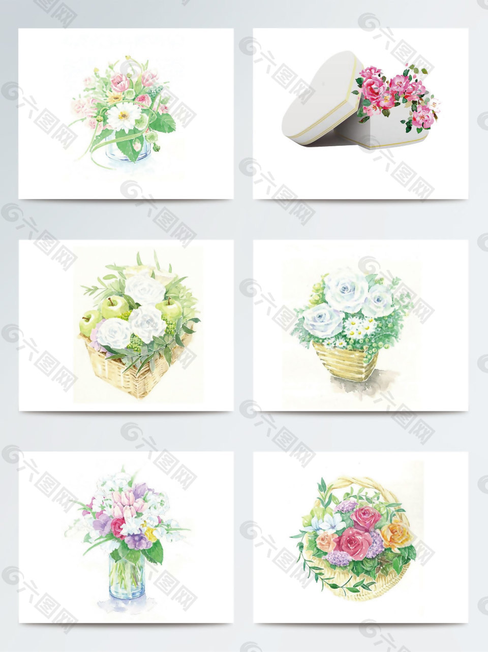 彩色手绘鲜花与礼盒素材