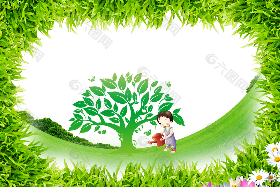 植树节卡通植树公益环保海报背景