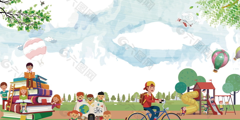创意卡通儿童开学季背景设计