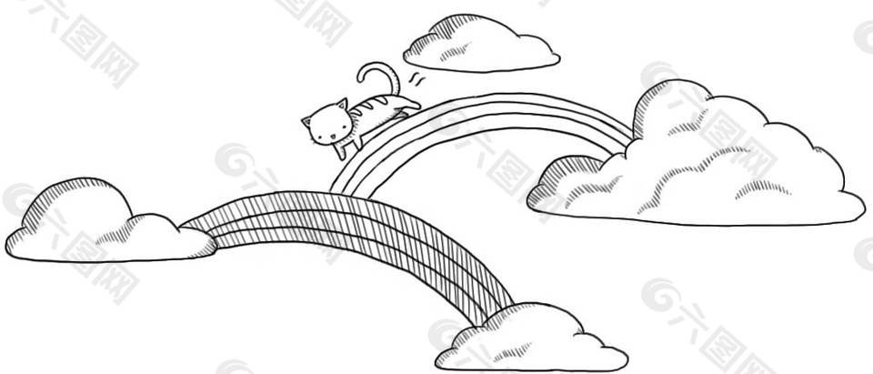 卡通云朵猫猫走云梯png元素