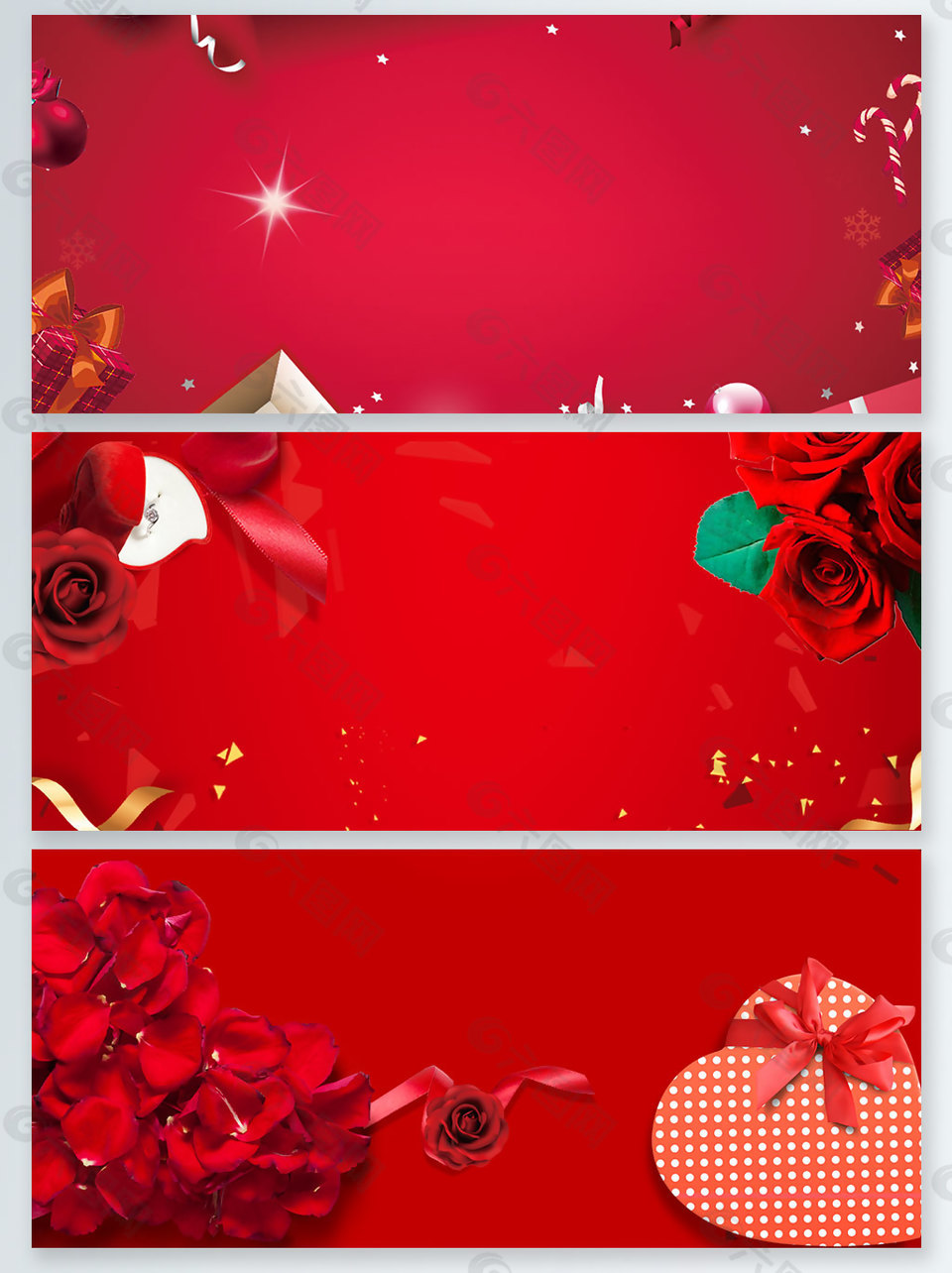 红色爱心礼品盒玫瑰花婚庆展板背景