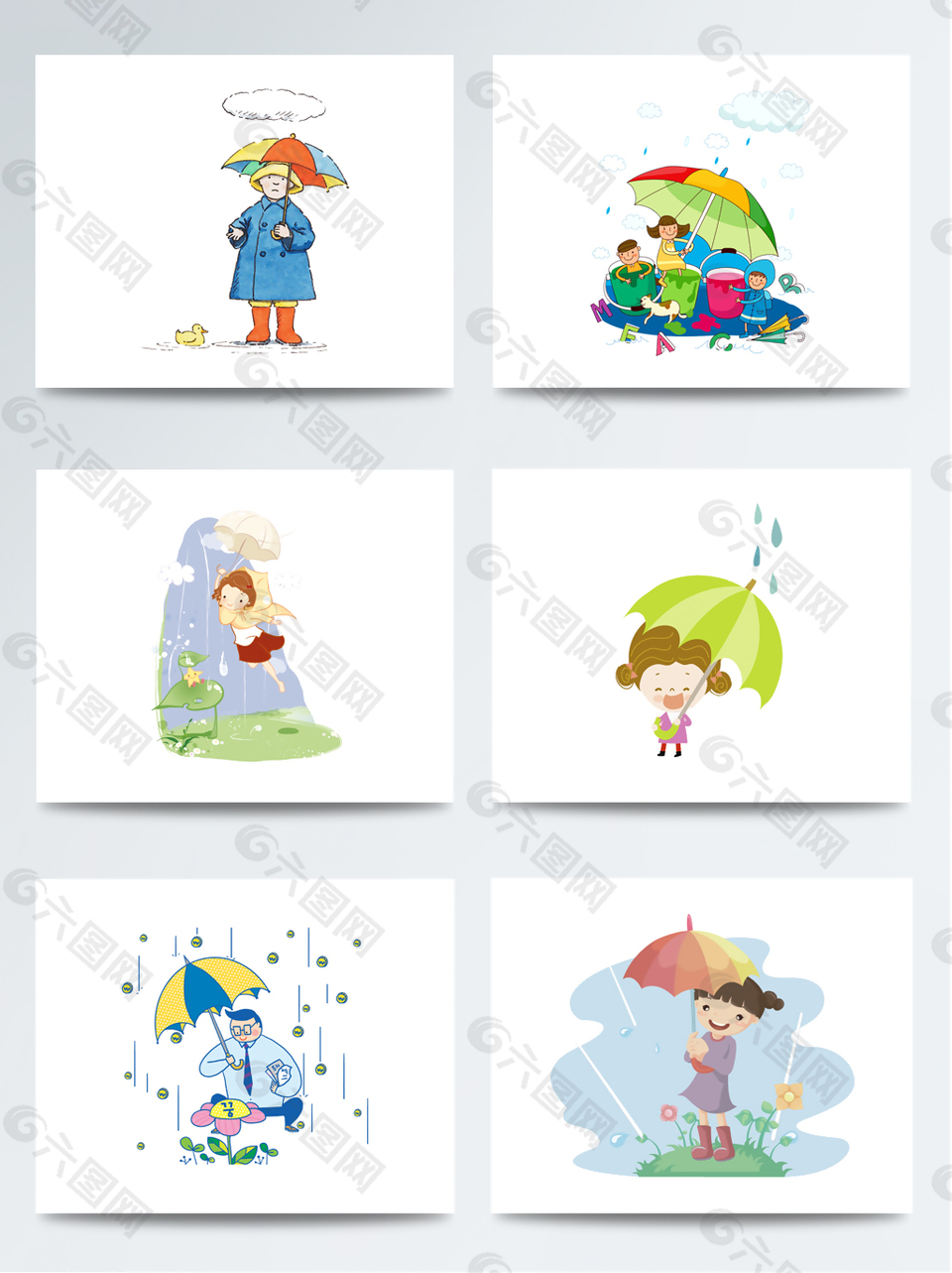 插画里的谷雨下雨天撑着伞的人物元素素材
