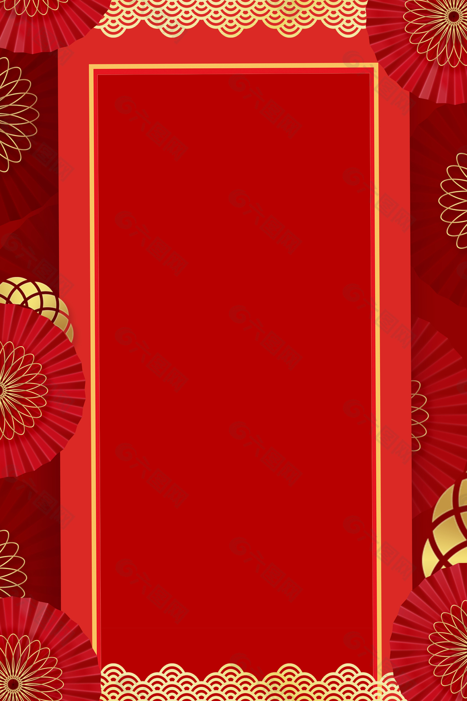 红色祥云工艺伞花纹春节素材背景海报