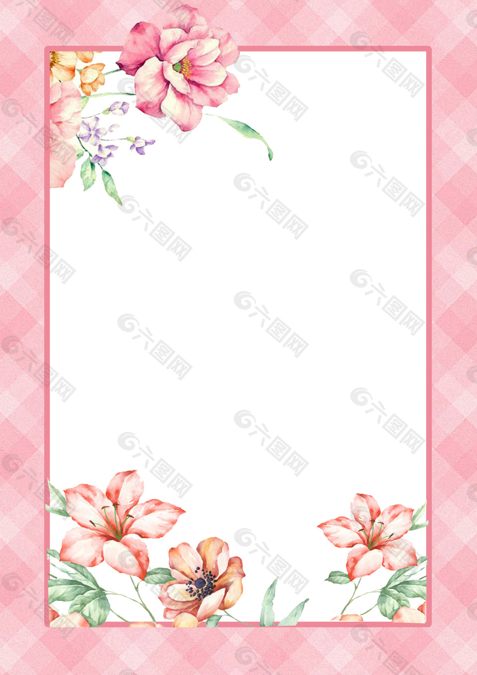 粉色花朵简约边框背景素材海报