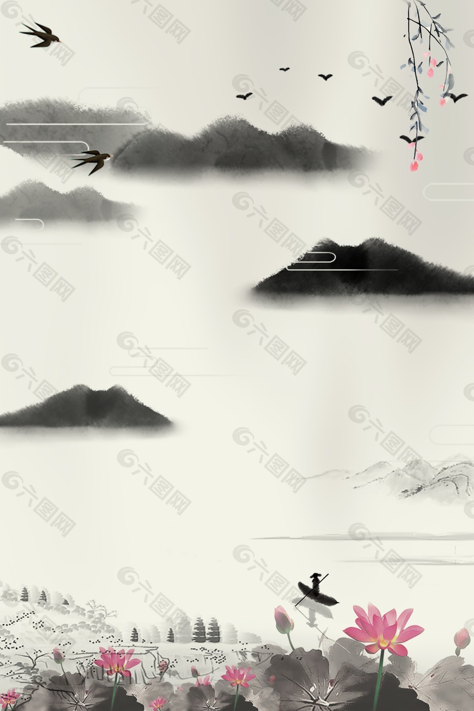 水墨古典清明节背景