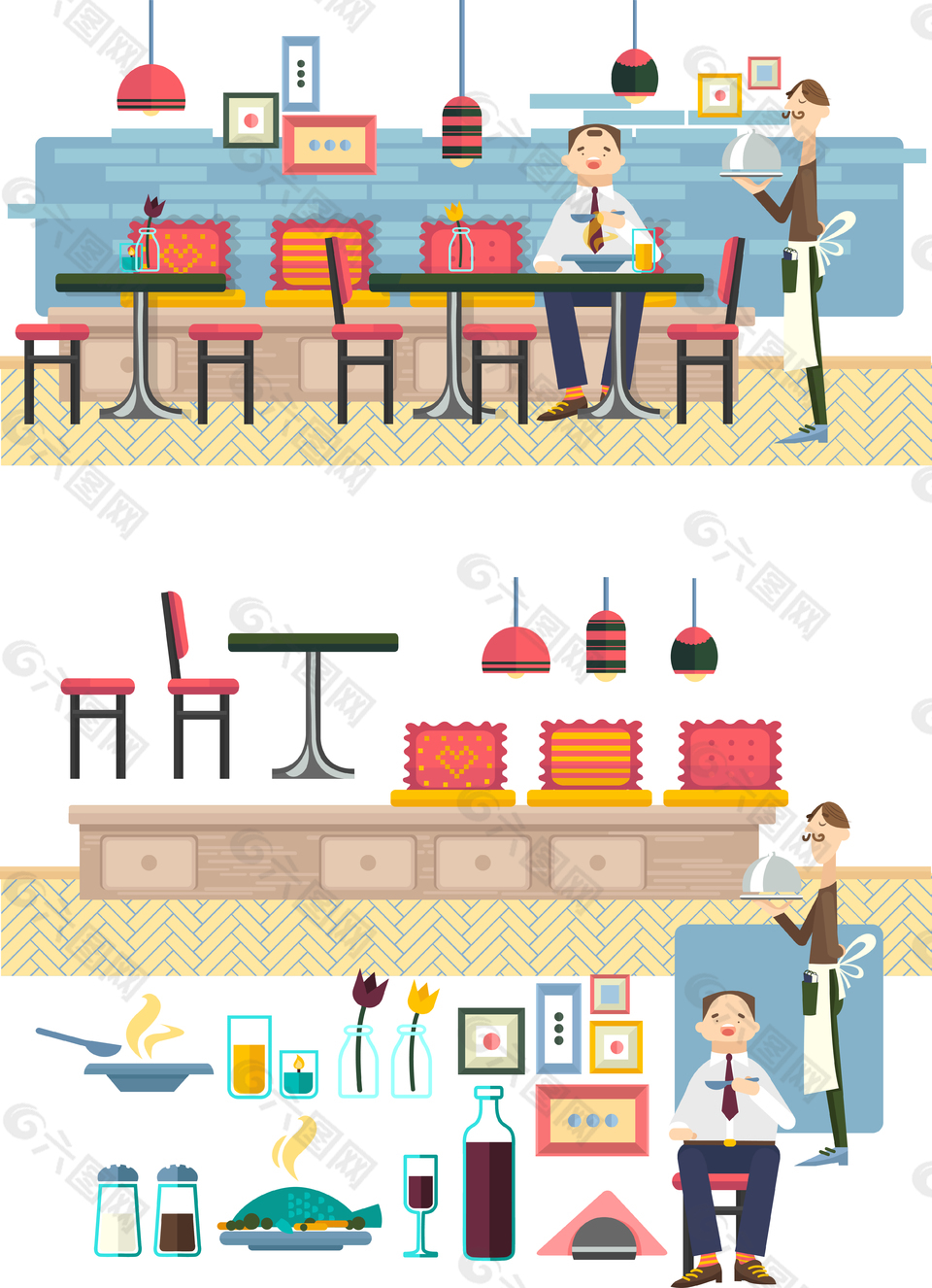 商业餐厅场景插画