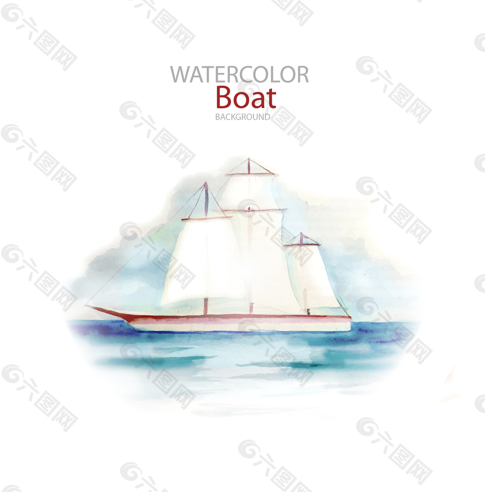 水彩绘帆船插画