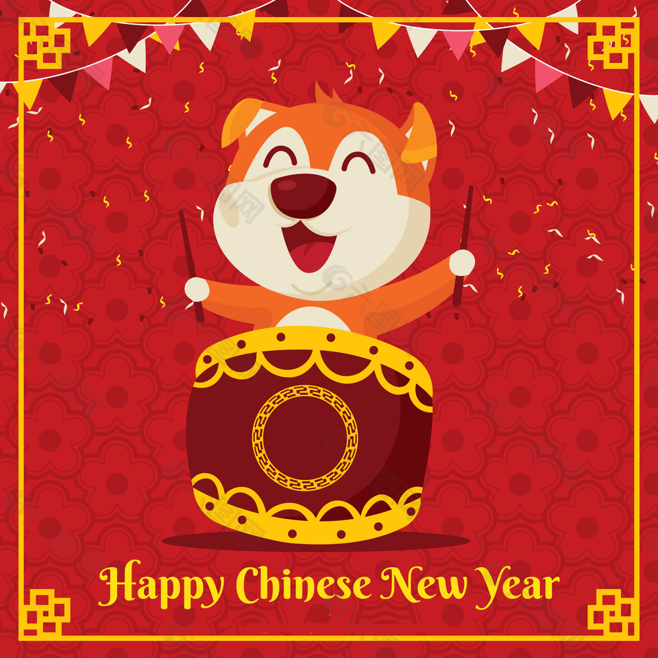 中国新年背景与顽皮狗