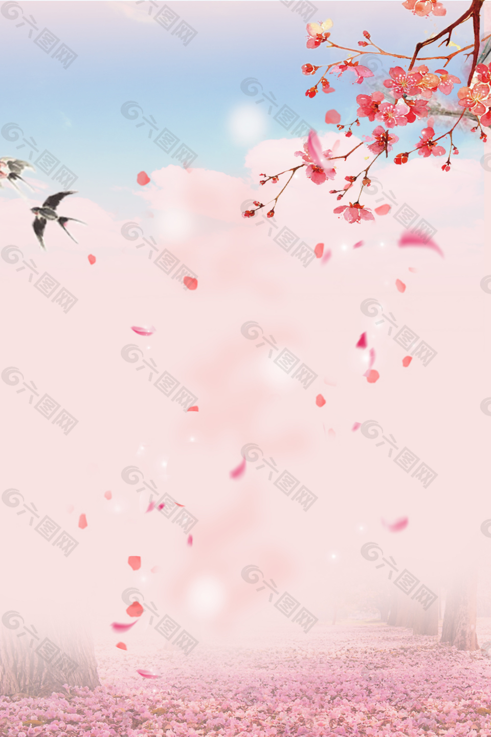 粉色唯美春季上新桃花春天背景