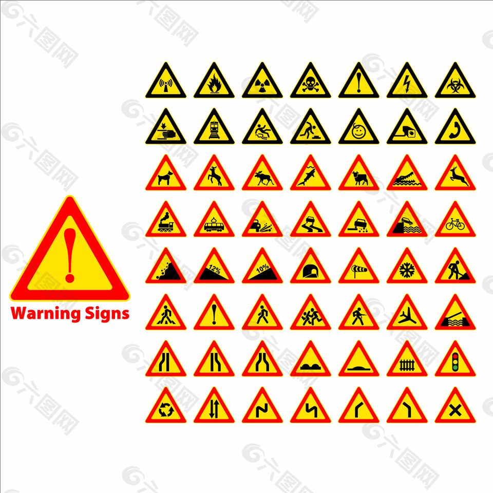 矢量交通警告标识素材平面广告素材免费下载 图片编号 六图网