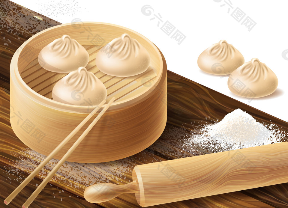 传统中式小吃包子插画
