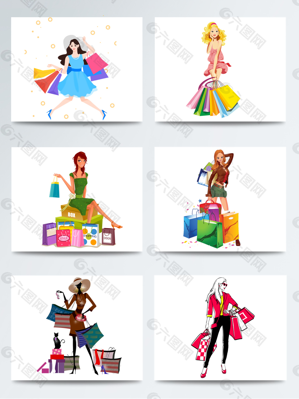 卡通韩国时尚购物女郎免扣素材