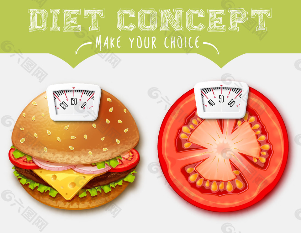 时尚创意减肥食品插画