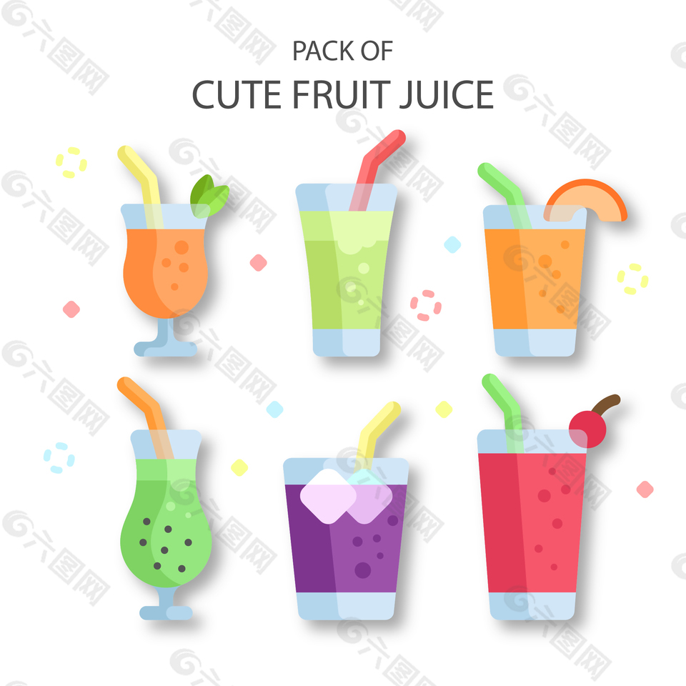 6款彩色夏季水果汁矢量
