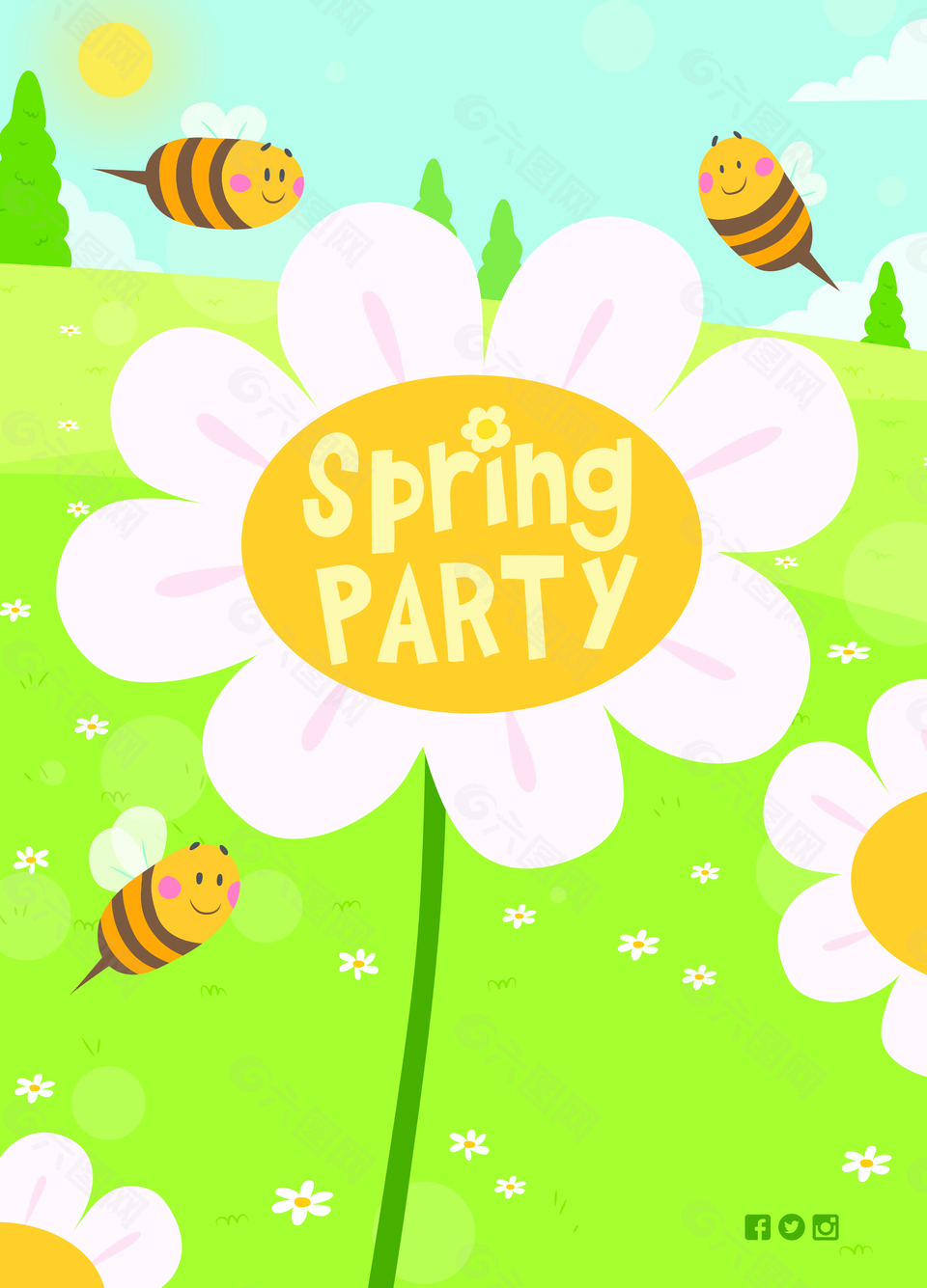 春季花朵蜜蜂海报背景设计