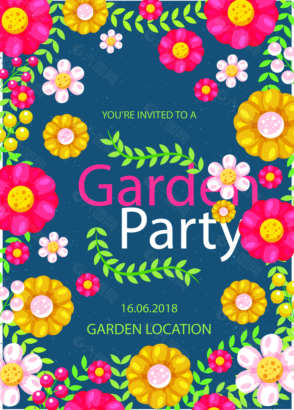 春季花朵花园Party海报模板设计