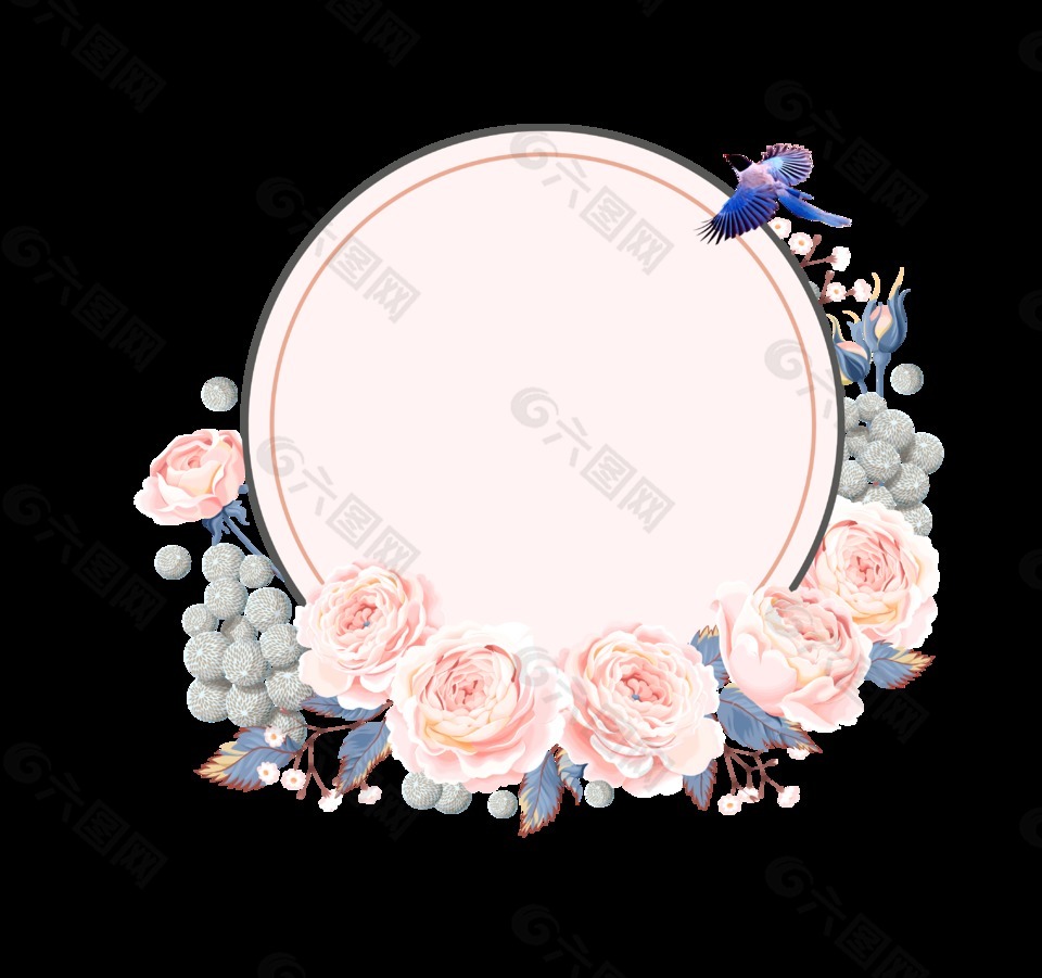 手绘粉色圆形春天花朵装饰素材