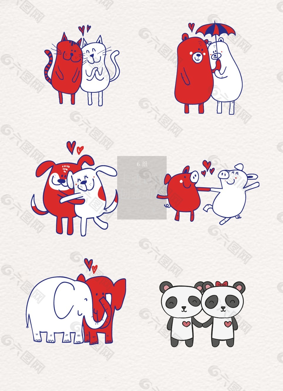 红白简约线条设计动物
