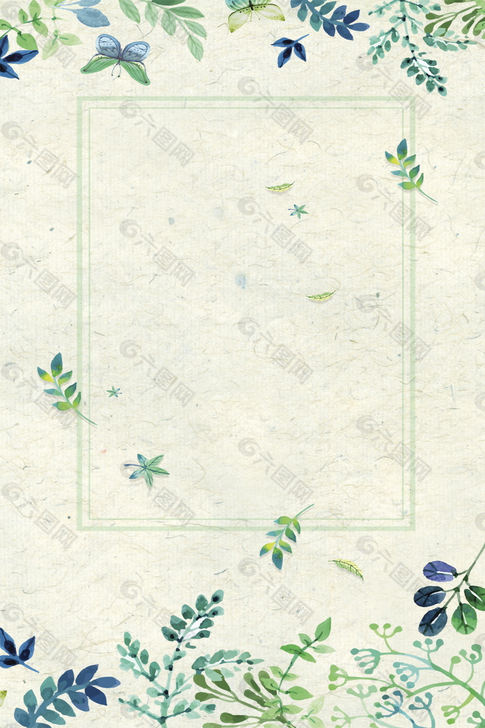 彩绘小清新树叶边框海报背景设计背景素材免费下载 图片编号 六图网