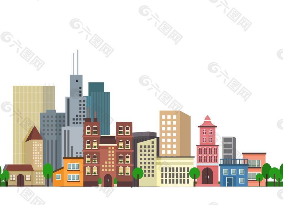 卡通现代高楼大厦png元素