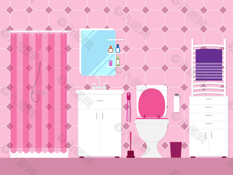 粉红色卫生间插画