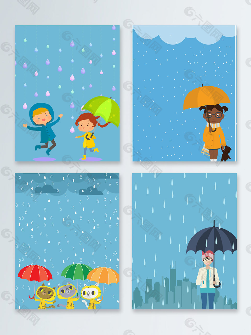 童趣下雨雨点雨滴雨水节气广告背景