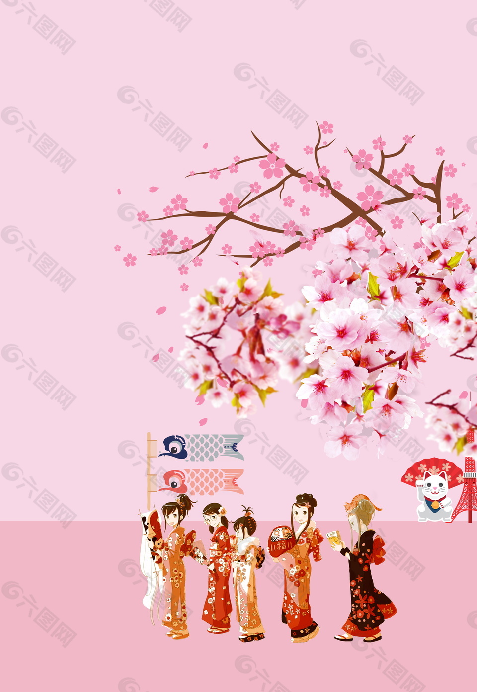 唯美粉色日式樱花海报背景设计
