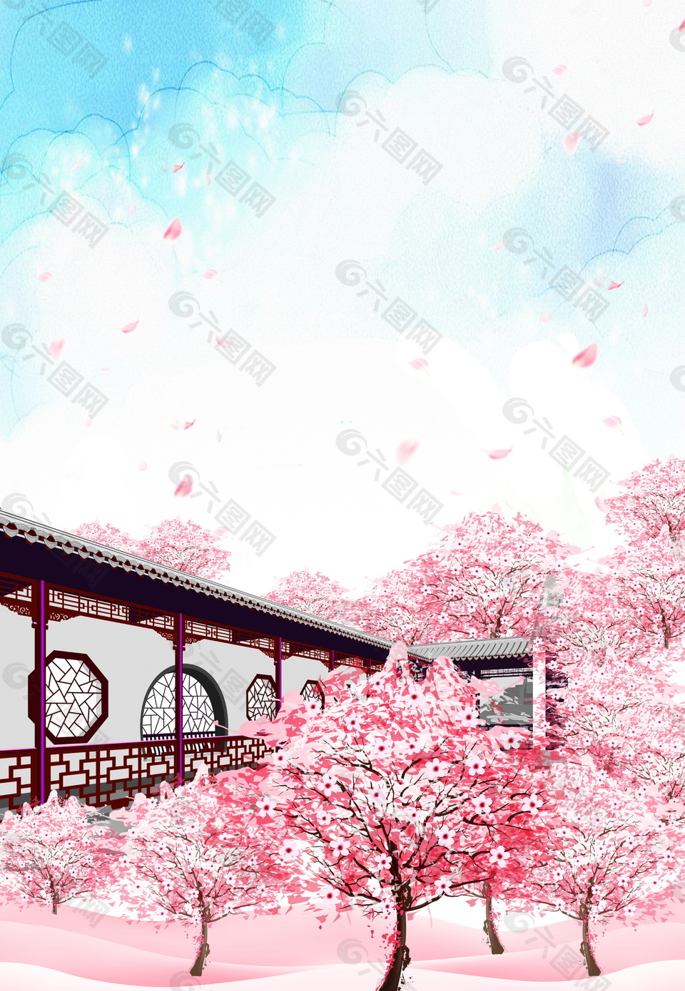唯美日式樱花季海报背景设计