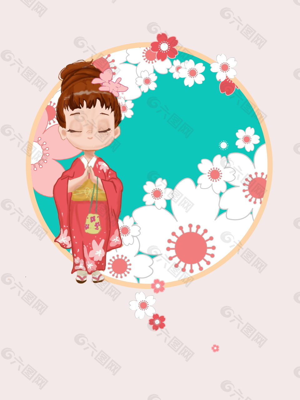 创意日式和服女人樱花海报背景设计